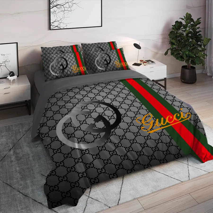 Gucci Grey Luxury Brand High End Premium Bedding Set