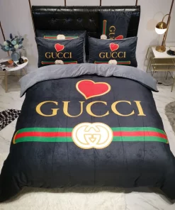 Gucci Heart Black Luxury Brand Premium Bedding Set