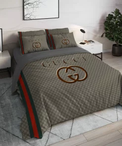 Gucci Khaki Luxury Brand High End Premium Bedding Set