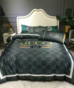 Gucci Logo Black Luxury Brand High-End Bedding Set