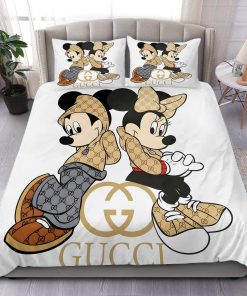 Gucci Mickey Couple Logo Luxury Brand Bedding Set