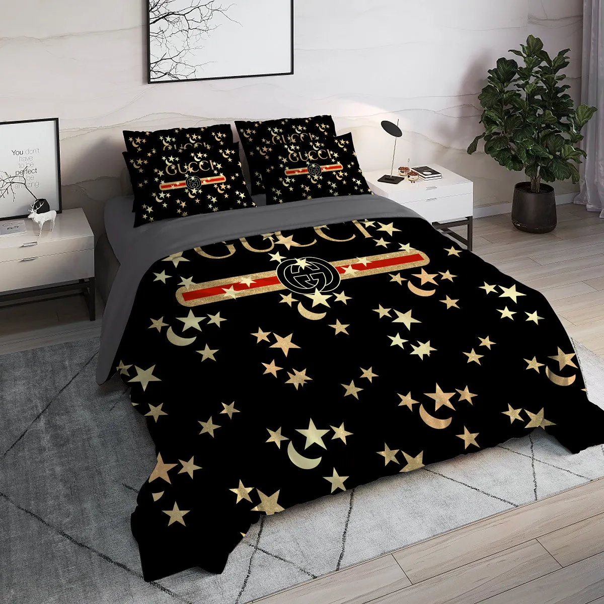 Gucci Moon Star Luxury Brand High End Premium Bedding Set