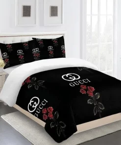 Gucci Roses Black Luxury Brand Premium Bedding Set