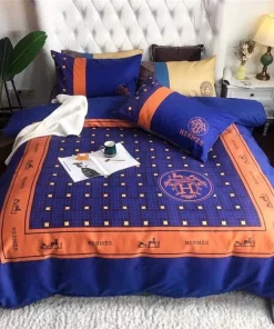 Hermes Blue Orange Luxury Brand Premium Bedding Set