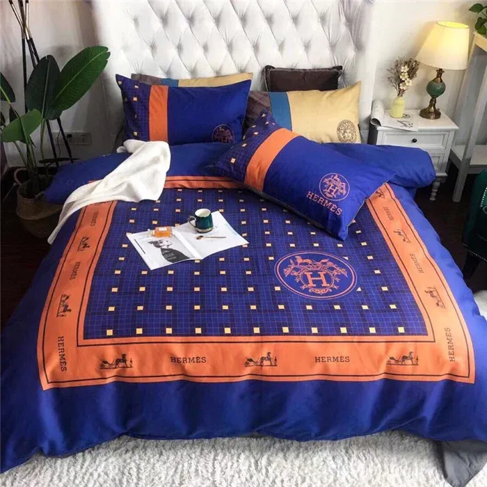 Hermes Blue Orange Luxury Brand Premium Bedding Set