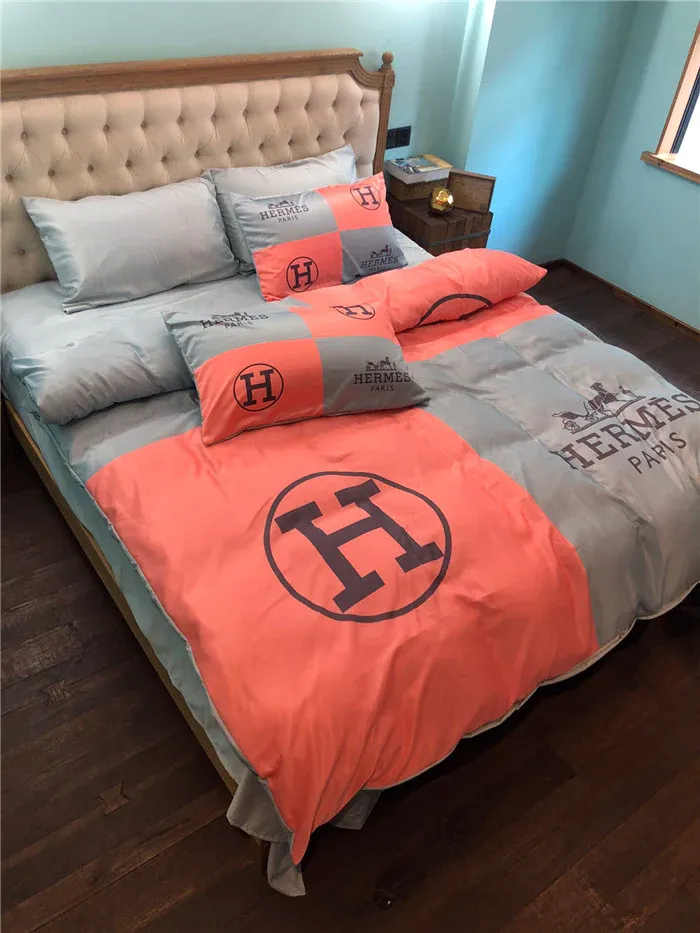 Hermes Light Red Grey Luxury Brand Premium Bedding Set