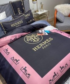 Hermes Logo Pinky New Fashion Luxury Brand Bedding Set