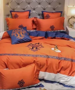 Hermes Orange Logo Luxury Brand Bedding Set