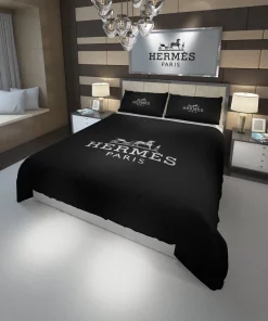 Hermes Paris Black Fashion Luxury Brand Premium Bedding Set