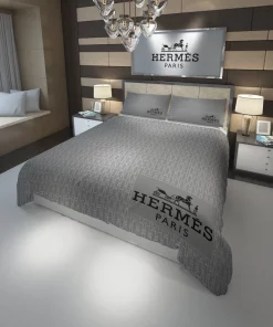 Hermes Paris Grey Fashion Luxury Brand Premium Bedding Set