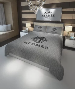 Hermes Paris Logo Grey Fashion Luxury Brand Premium Bedding Set