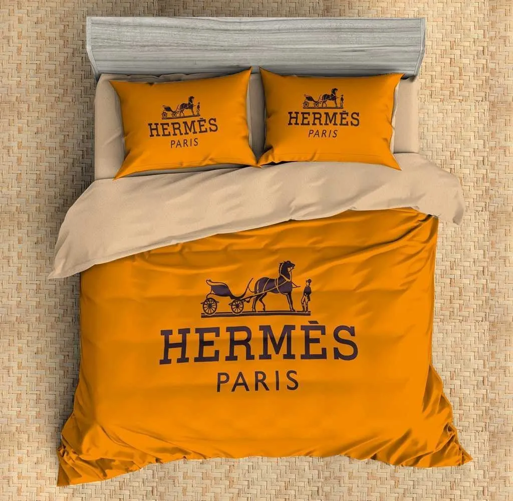 Hermes Paris Orange Fashion Luxury Brand Premium Bedding Set