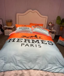 Hermes Paris Orange Grey Luxury Brand Premium Bedding Set