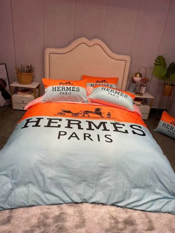 Hermes Paris Orange Grey Luxury Brand Premium Bedding Set