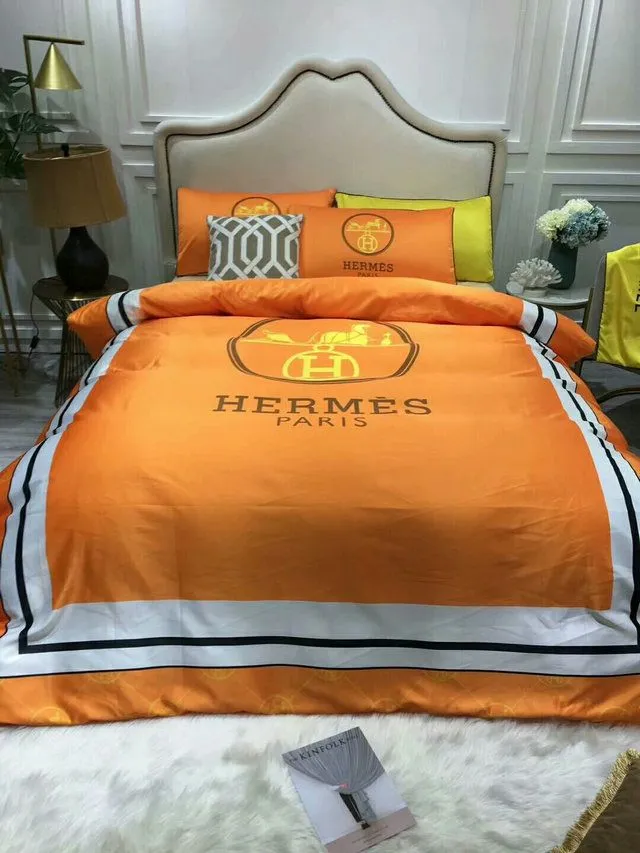 Hermes Paris Orange Luxury Brand Bedding Set