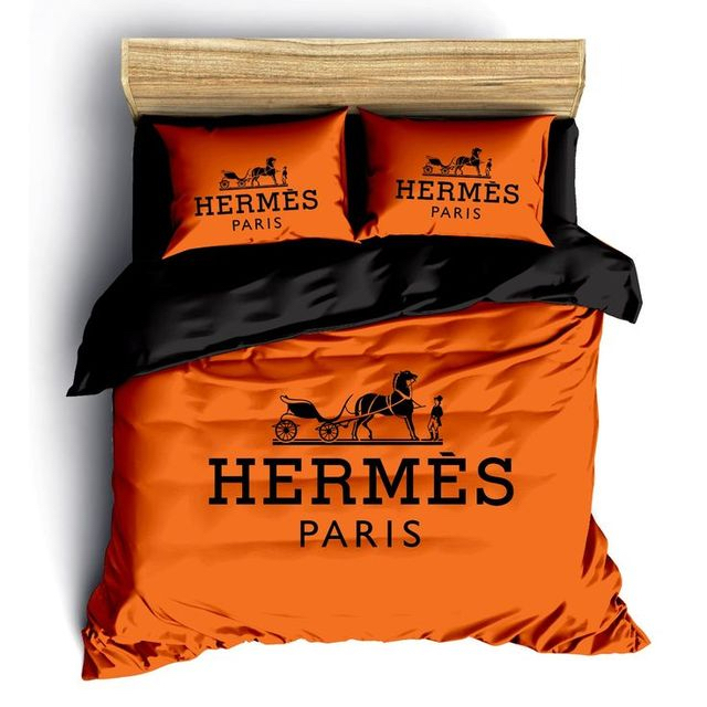 Hermes Paris Orange Luxury Brand Fashion Bedding Set