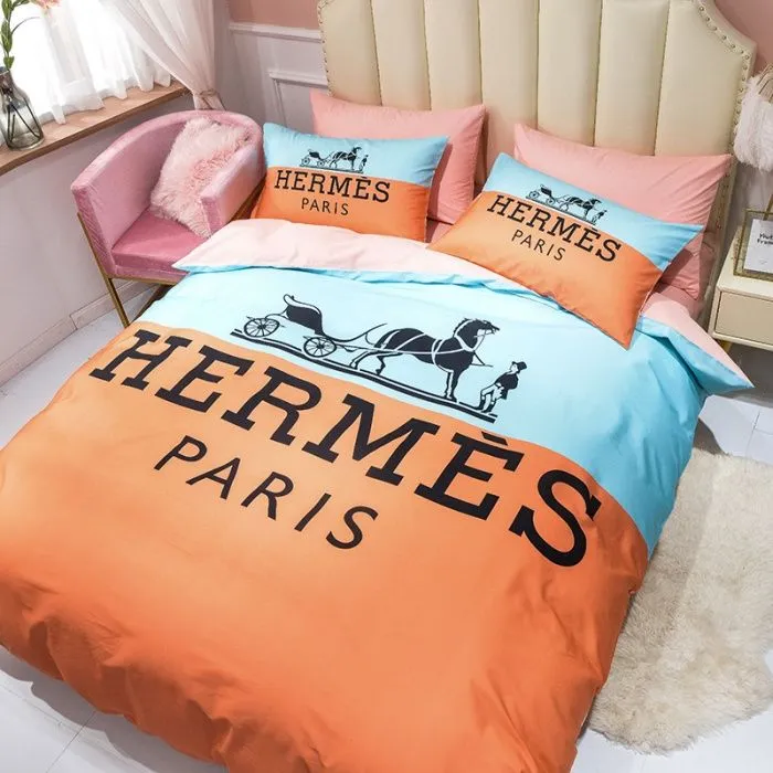 Hermes Paris Orange Luxury Brand Premium Bedding Set