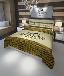 Hermes Paris Yellow Fashion Luxury Brand Premium Bedding Set