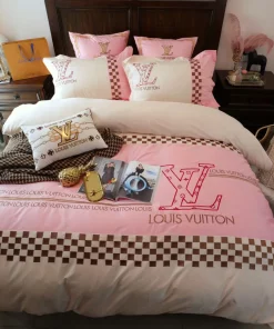 Louis Vuitton Beige Light Pink Luxury Brand Premium Bedding Set