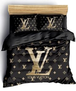 Louis Vuitton Black Golden Fashion Luxury Brand Fashion Bedding Set