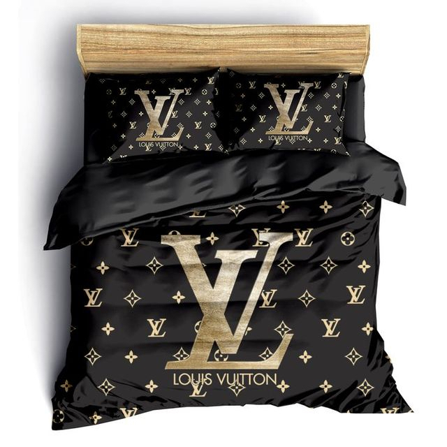 Louis Vuitton Black Golden Fashion Luxury Brand Fashion Bedding Set