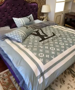 Louis Vuitton Blue Monogram Luxury Brand Bedding Set