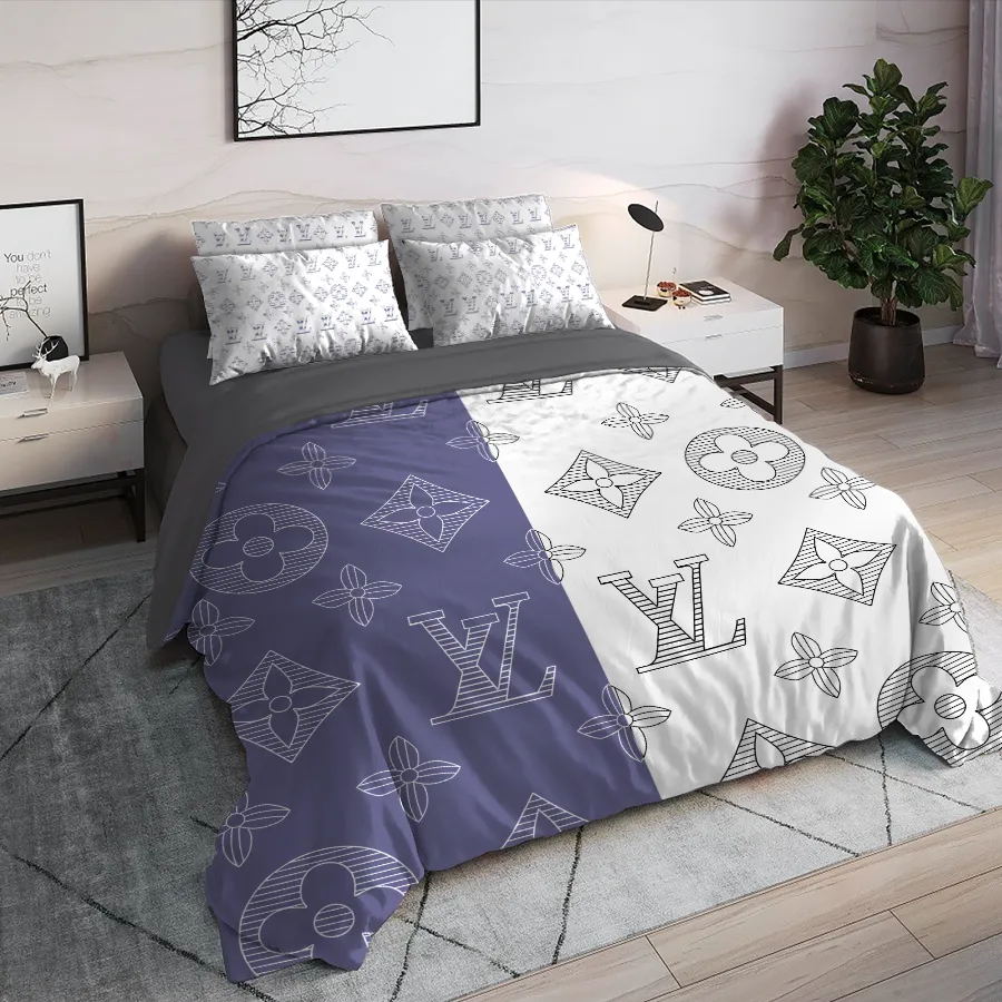 Louis Vuitton Blue White Luxury Brand High End Premium Bedding Set