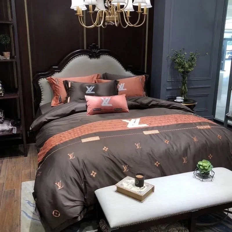 Louis Vuitton Brown Luxury Brand Bedding Set