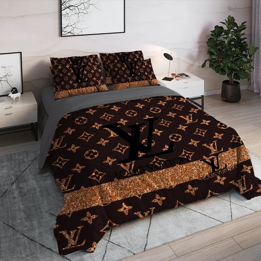 Louis Vuitton Brown Luxury Brand High End Premium Bedding Set