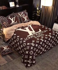 Louis Vuitton Brown White Logo Fashion Luxury Brand Bedding Set