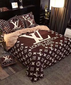 Louis Vuitton Brown White Logo Fashion Luxury Brand Bedding Sets