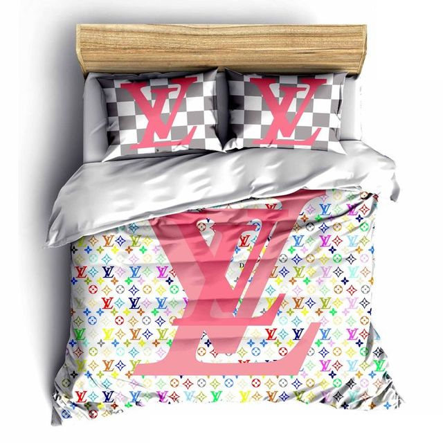 Louis Vuitton Colorful Luxury Brand Fashion Premium Bedding Set