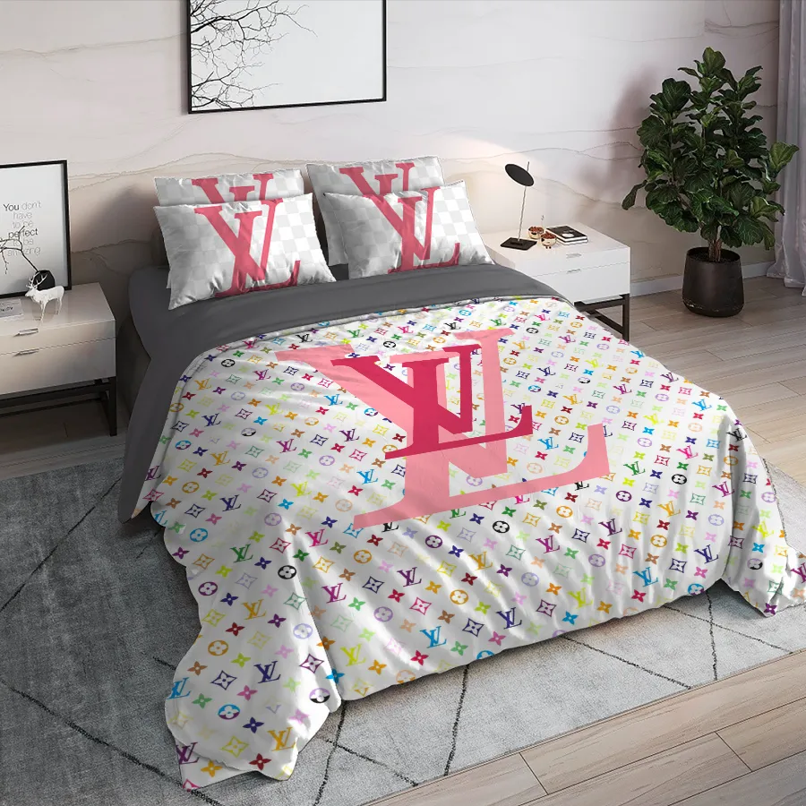 Louis Vuitton Colorful Luxury Brand High End Premium Bedding Set