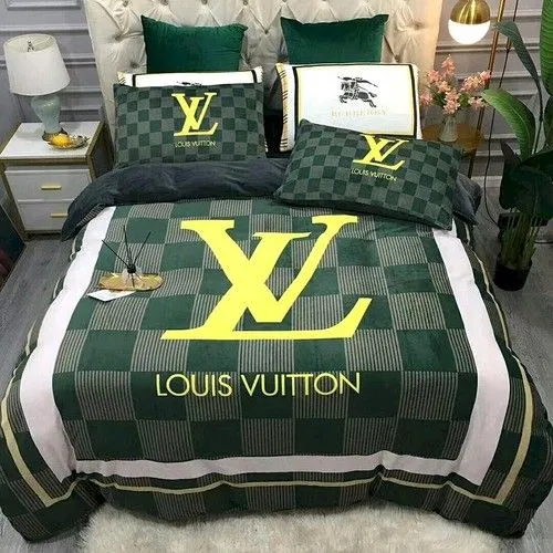 Louis Vuitton Dark Green Luxury Brand Bedding Set