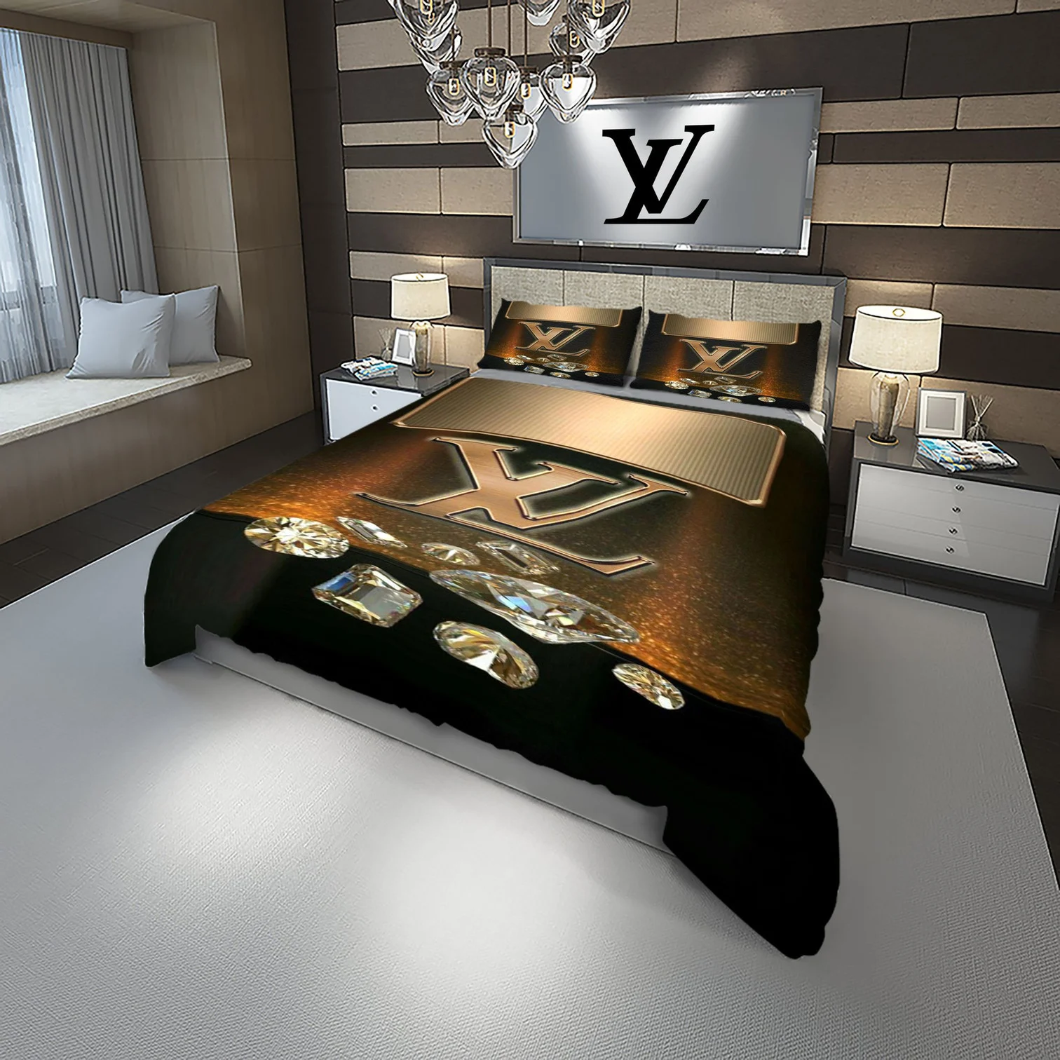 Louis Vuitton Diamond Fashion Luxury Brand Bedding Set