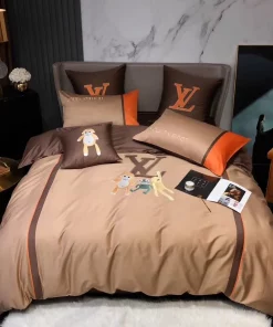 Louis Vuitton Light Brown Luxury Brand Premium Bedding Set