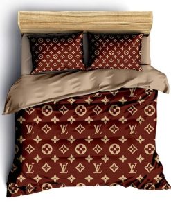 Louis Vuitton Red Brown Luxury Brand Fashion Premium Bedding Set