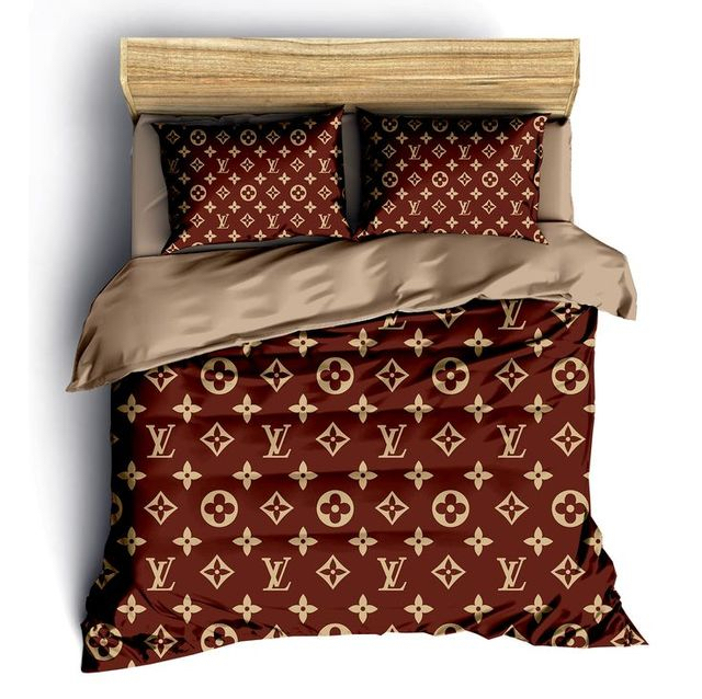 Louis Vuitton Red Brown Luxury Brand Fashion Premium Bedding Set