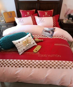 Louis Vuitton Red Light Pink Luxury Brand Premium Bedding Set