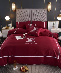 Louis Vuitton Red Luxury Brand Bedding Set