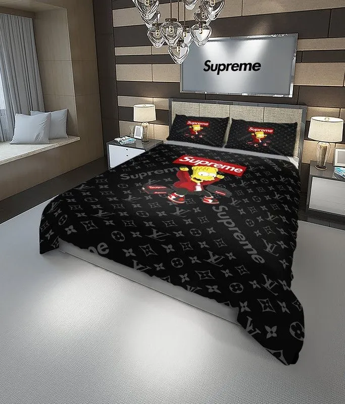 Louis Vuitton Supreme Bart Simpson Black Luxury Brand Bedding Set