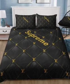 Louis Vuitton Supreme Black Luxury Brand Bedding Set