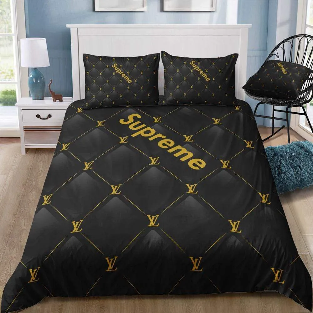 Louis Vuitton Supreme Black Luxury Brand Bedding Set