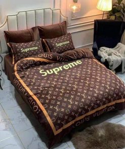 Louis Vuitton Supreme Brown Fashion Luxury Brand Bedding Set