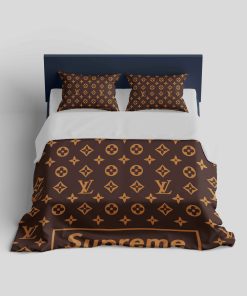 Louis Vuitton Supreme Brown Logo Fashion Luxury Brand Bedding Set