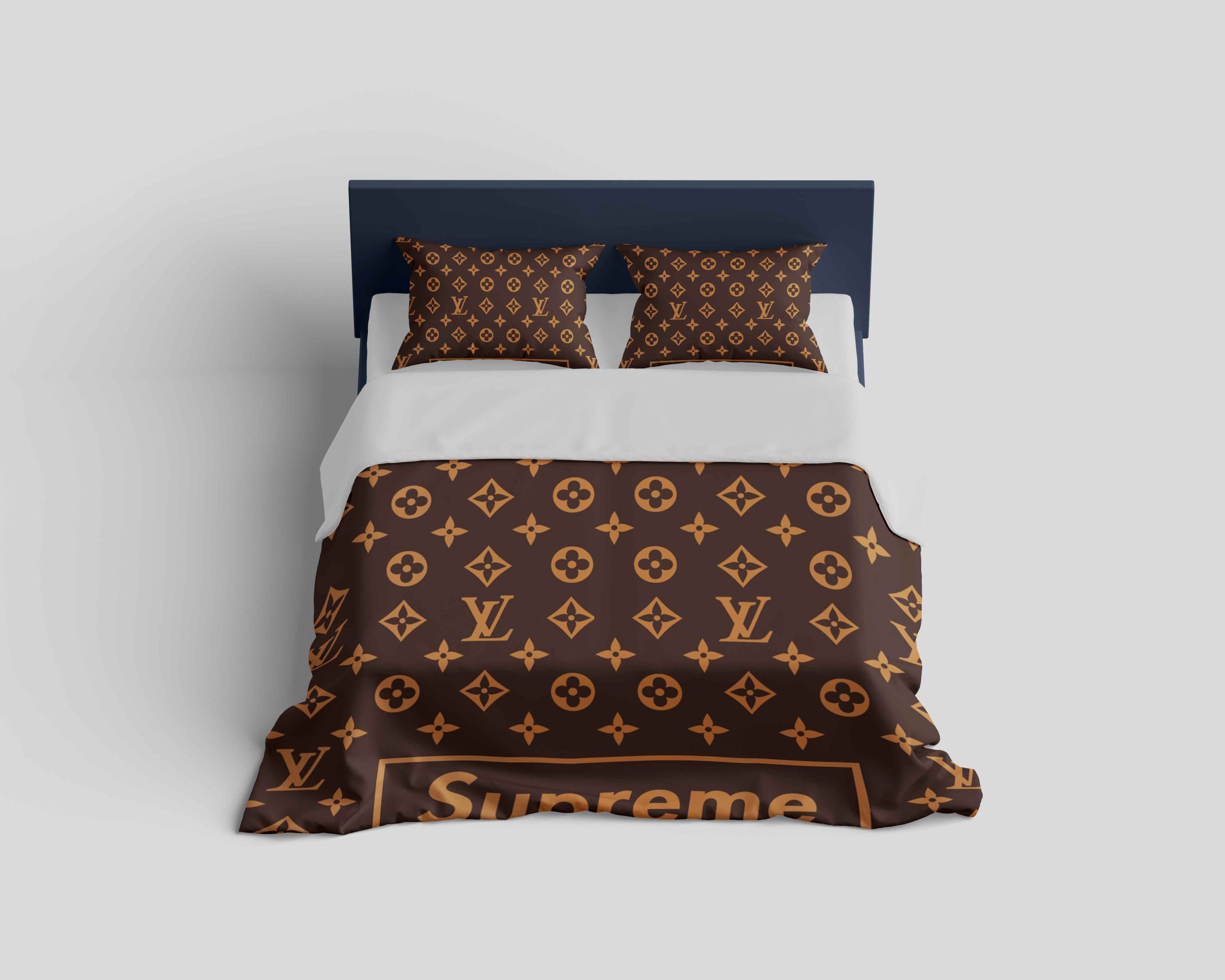 Louis Vuitton Supreme Brown Logo Fashion Luxury Brand Bedding Set