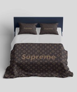 Louis Vuitton Supreme Brown Logo Fashion Luxury Brand Premium Bedding Set