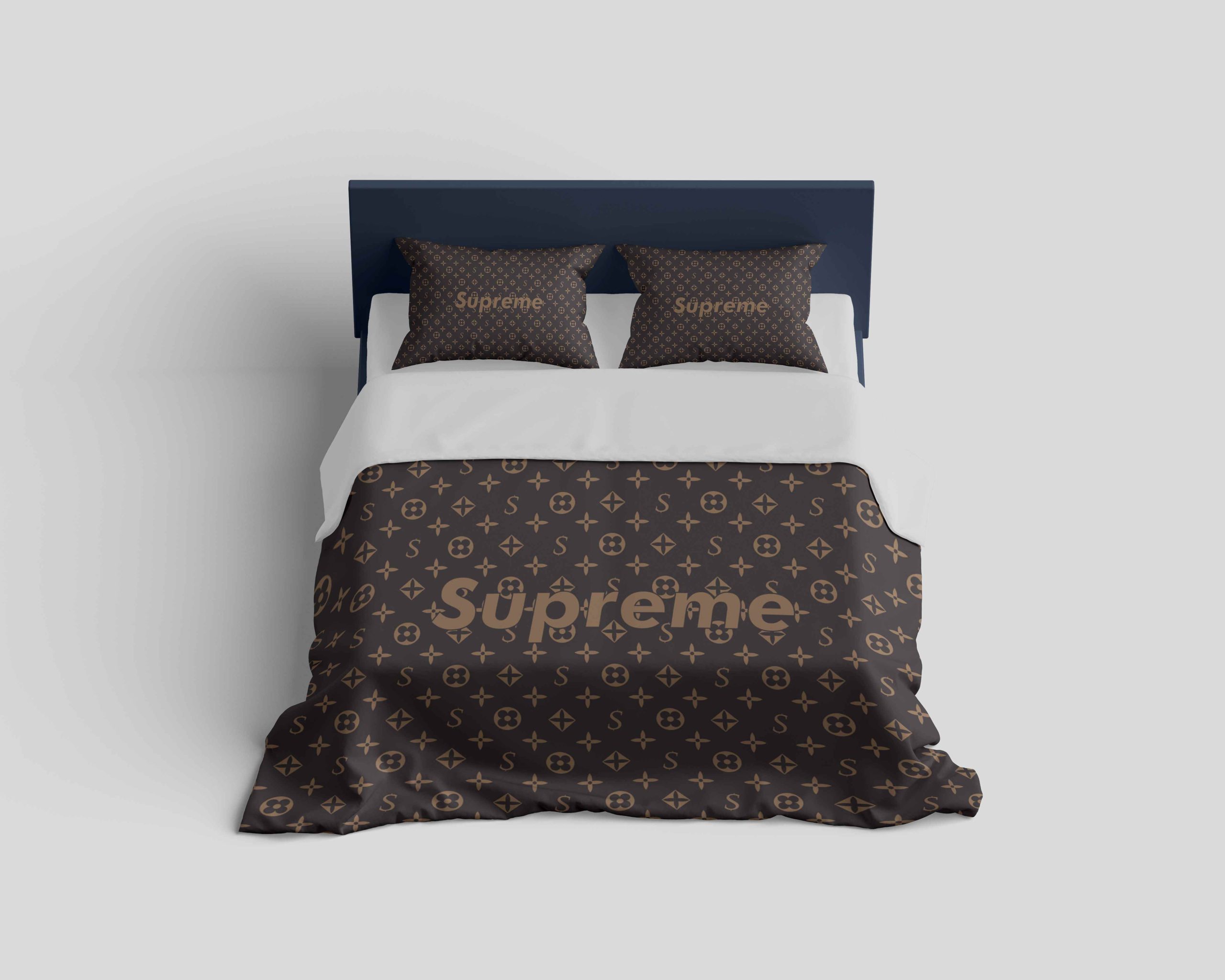 Louis Vuitton Supreme Brown Logo Fashion Luxury Brand Premium Bedding Set