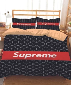 Louis Vuitton Supreme Grey Fashion Luxury Brand Bedding Set