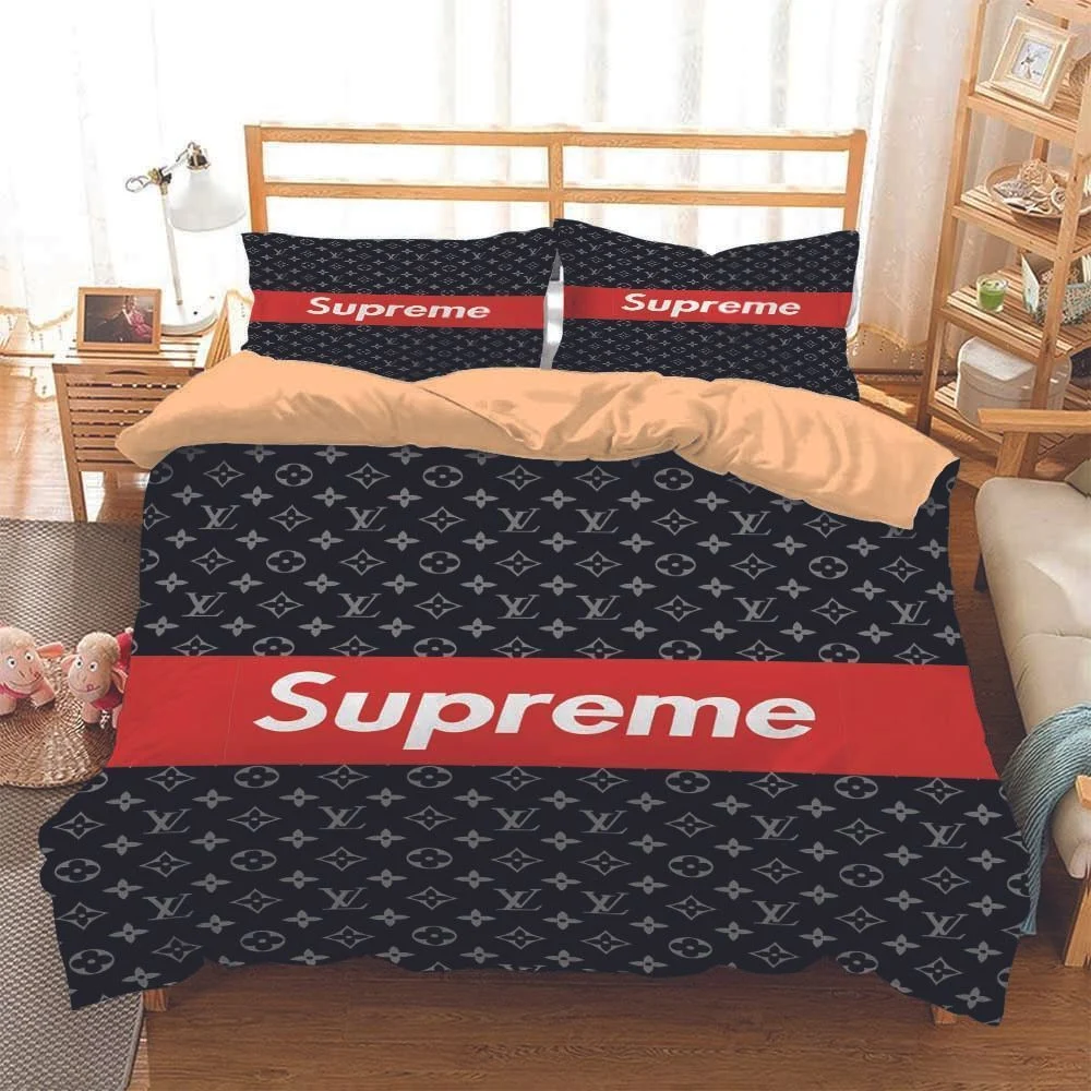 Louis Vuitton Supreme Grey Fashion Luxury Brand Bedding Set